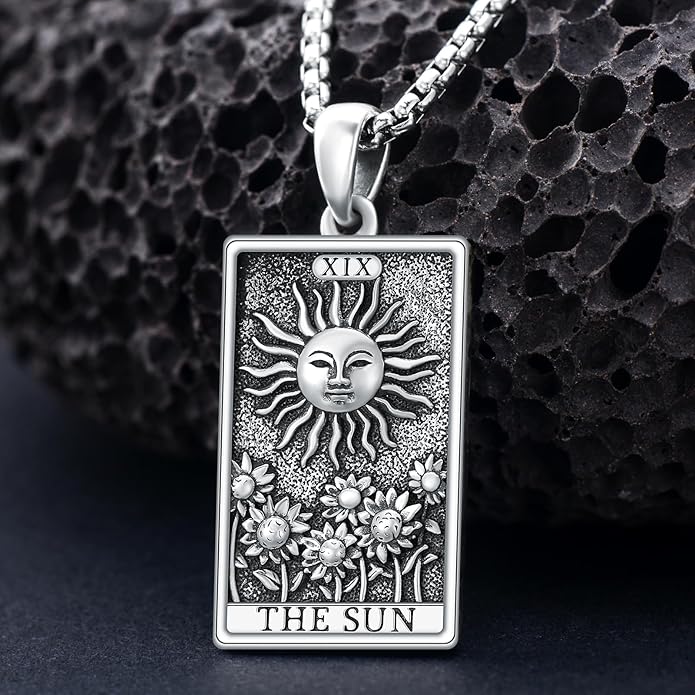 PELOVNY Tarot Card Necklace 925 Sterling Silver Skeleton Necklace The Sun Moon Star Strength Lovers Death Devil Fool Tarot Jewelry Christmas Birthday Gifts for Men Women Unisex