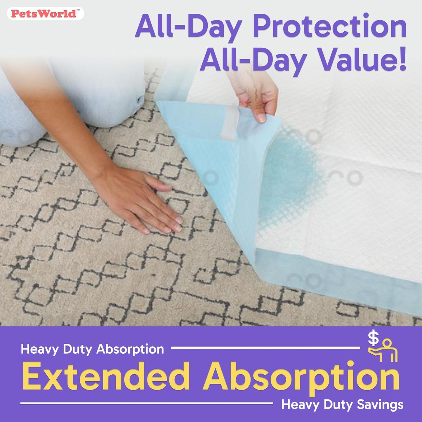 PETSWORLD Enormous Dog Training & Potty Pads, 37x54 inch - Tear Resistant with Strong Leak-Proof Backing, Optional Adhesive Tape, 800 Count