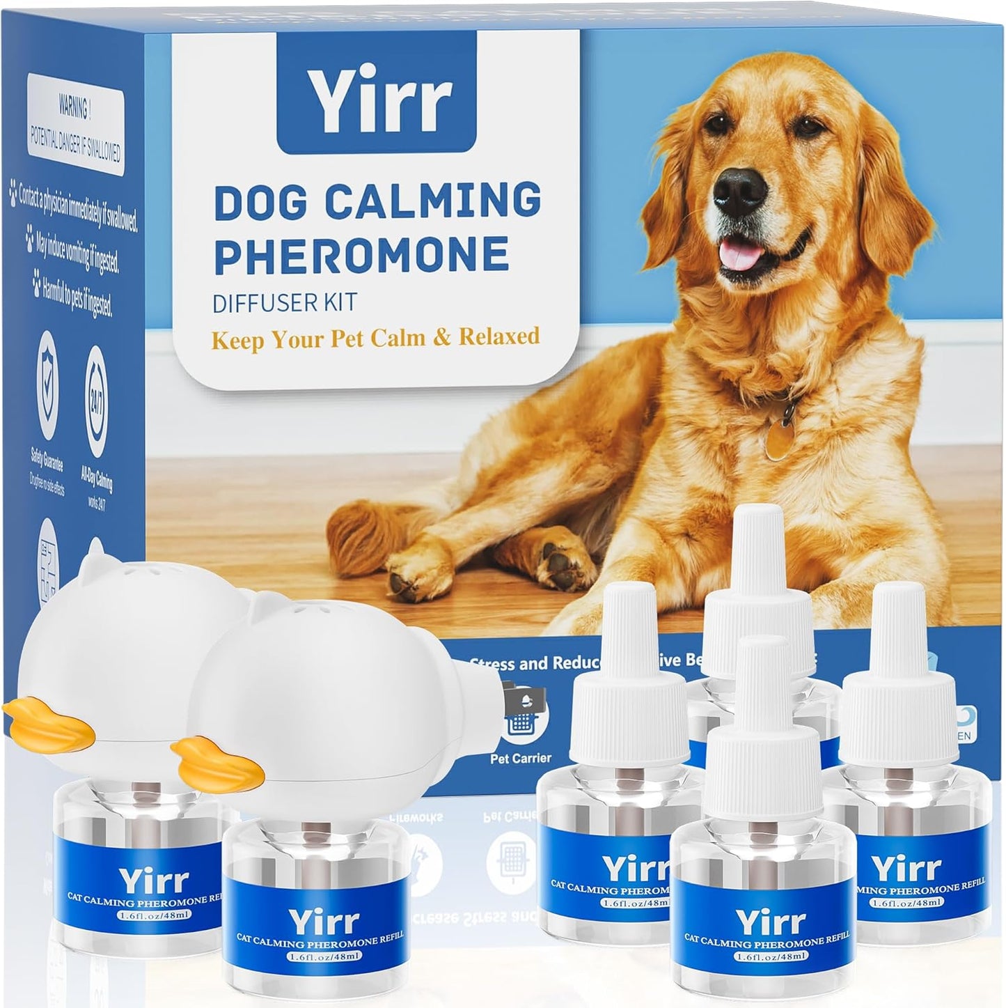 Dog Calming Diffuser, 8 in 1 Dog Pheromones Calming Diffuser, Relaxing Pheromone for Dogs Relief Stress Anxiety Reduce Aggression Barking, Help Train Dog to Pee, 2 Diffuser 6 Refill(48ml)