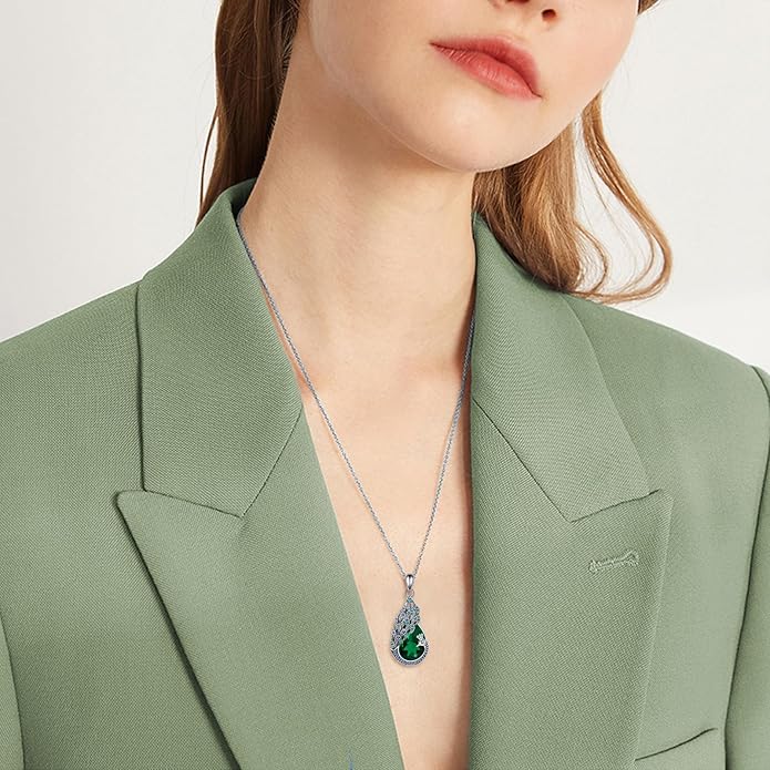 Sterling Silver Blue Opal Turquoise Peacock Pendant Necklace - Peacock Jewelry Gifts for Women