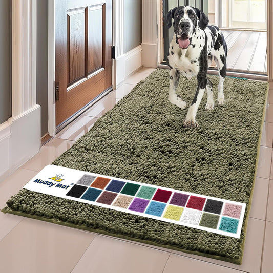 Muddy Mat® Shown on TV – Super Absorbent Door Mat Indoor, Microfiber Quick Dry Chenille Entryway Rug, Non-Slip Front Door Mat, Indoor Mats for Entryway, Machine Washable Pet Rug, Army Green 36"x60"