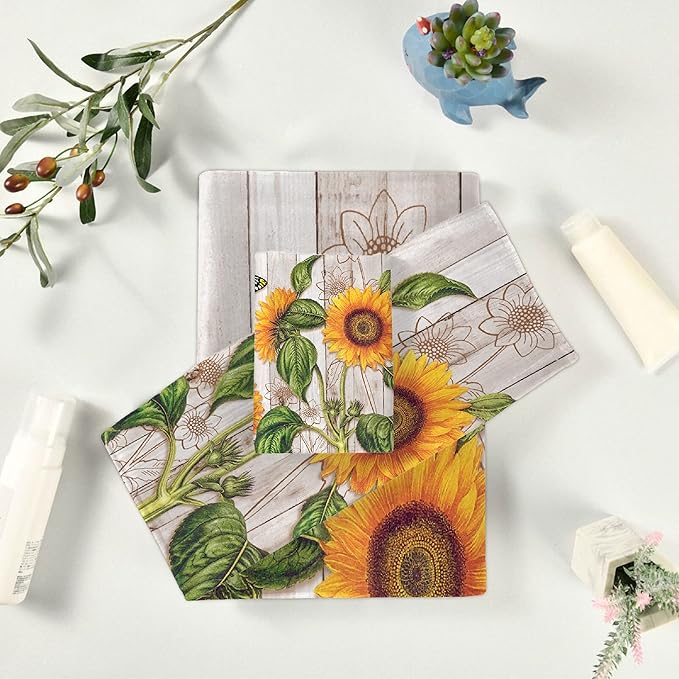 Gaming 3 Piece Towel Bathroom Sets, 1 Bath Towel, 1 Washcloth, 1 Hand Towel, Cotton Fast Dry Soft Absorbent Towel Set for Home Kitchen Family (Sunflower)