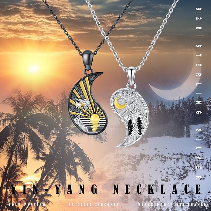 Yin Yang Matching Jewelry Set 925 Sterling Silver Yin Yang Friendship Couples BFF Pendant Necklace Jewelry for Her Him Women Men