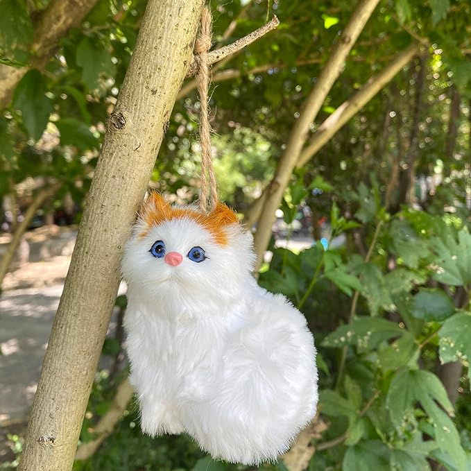 Pack of 5 Realistic Plush Baby Cats Figurines - Mini Christmas Tree Hanging Ornaments. Faux Fur Kittens. Backpack Fluffy Kitty Pendant Keychain Toys