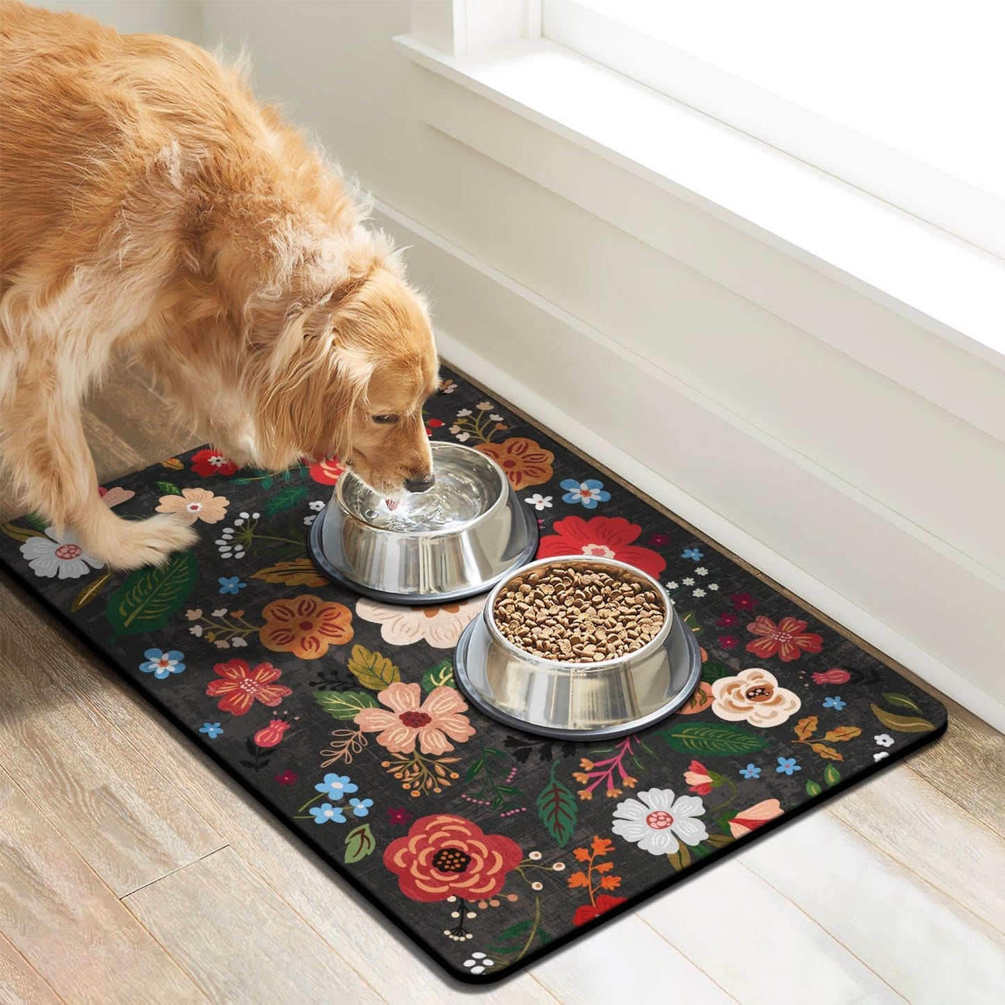 Eco-Friendly Pet Supplies: 16"x24" Absorbent Quick Dry Floor Mat for Dog & Cat Food and Water, Dispenser Mat