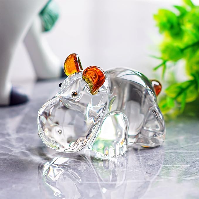 HDCRYSTALGIFTS 2.5inch Hippopotamus for Christmas Crystal Hippo Figurine Collectibles House Hippo Statues Glass Art Wildlife Paperweight Ornament Creative Decoration Gift for Animal Lover