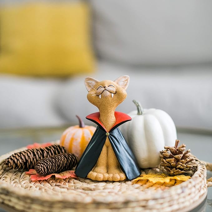 Holiday Stocking Stuffer - Whimsical Orange Cat Vampire Figurine - Cat Home Office Decoration - Gifts for Cat Lovers, Purrfect