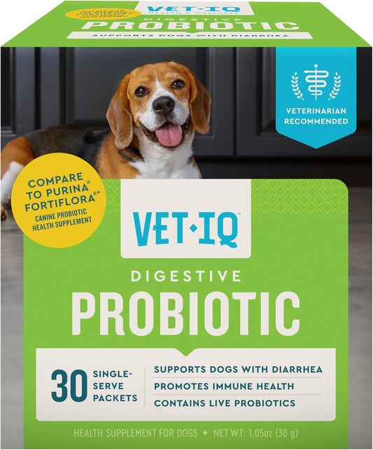 VetIQ Probiotic Powder for Dogs, Treats Diarrhea, Digestive Issues, and Food Sensitivity, Chicken Flavored Single Serve Packets, 30 Count