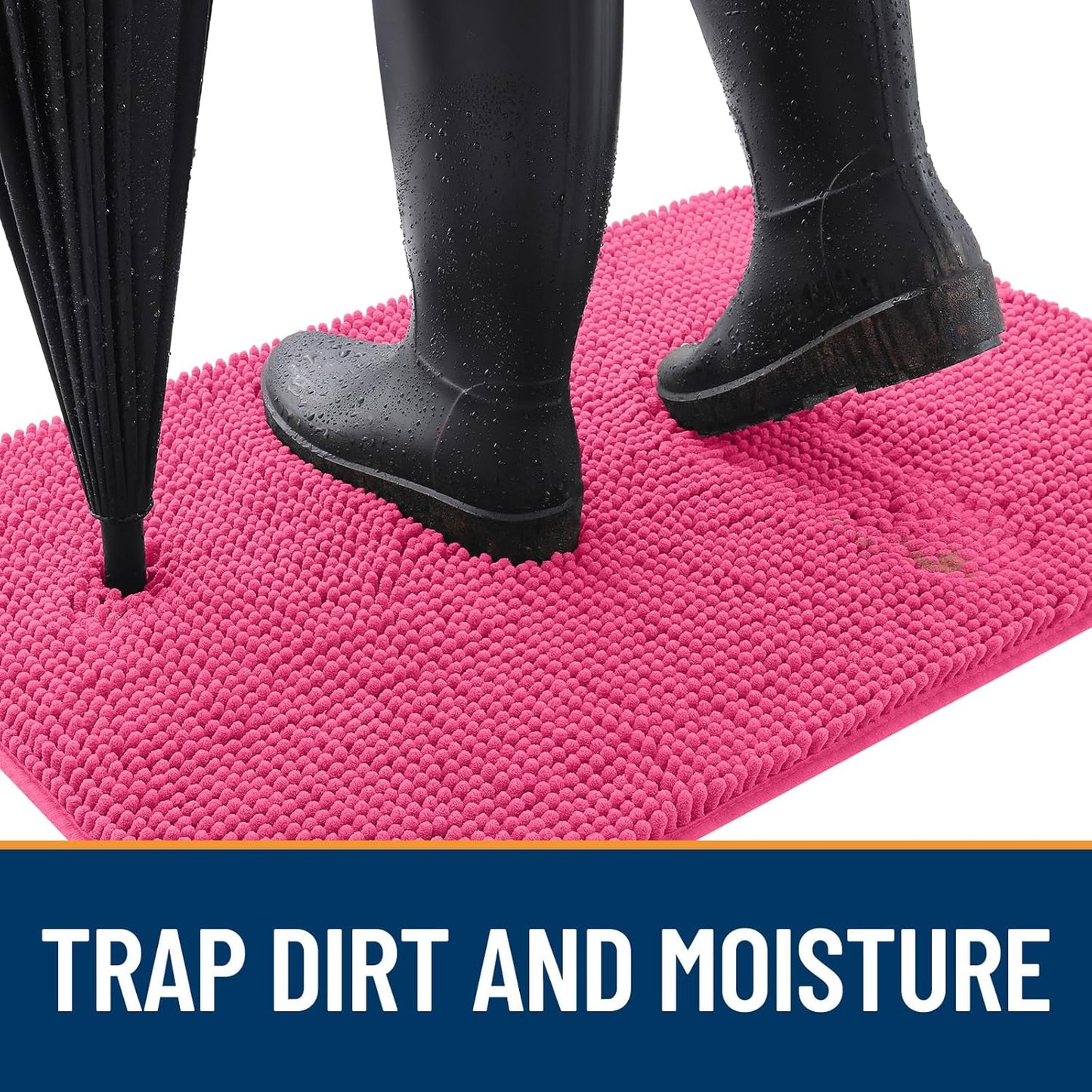 OLANLY Dog Door Mat for Muddy Paws 40x32, Absorbs Moisture and Dirt, Absorbent Non-Slip Washable Doormat, Quick Dry Chenille Mud Mat for Dogs, Entry Indoor Entryway Carpet for Inside Floor, Hot Pink