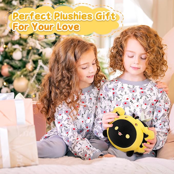 Cute Black Axolotl Bee Plush, Kawaii Plushies Honeybee Stuffed Toy, Axolotl Plushie with Bee Outfit Costume, Animal Hugging Cuddly Pillow, Soft Squishy Gifts for Girls Kids(8 Inch)
