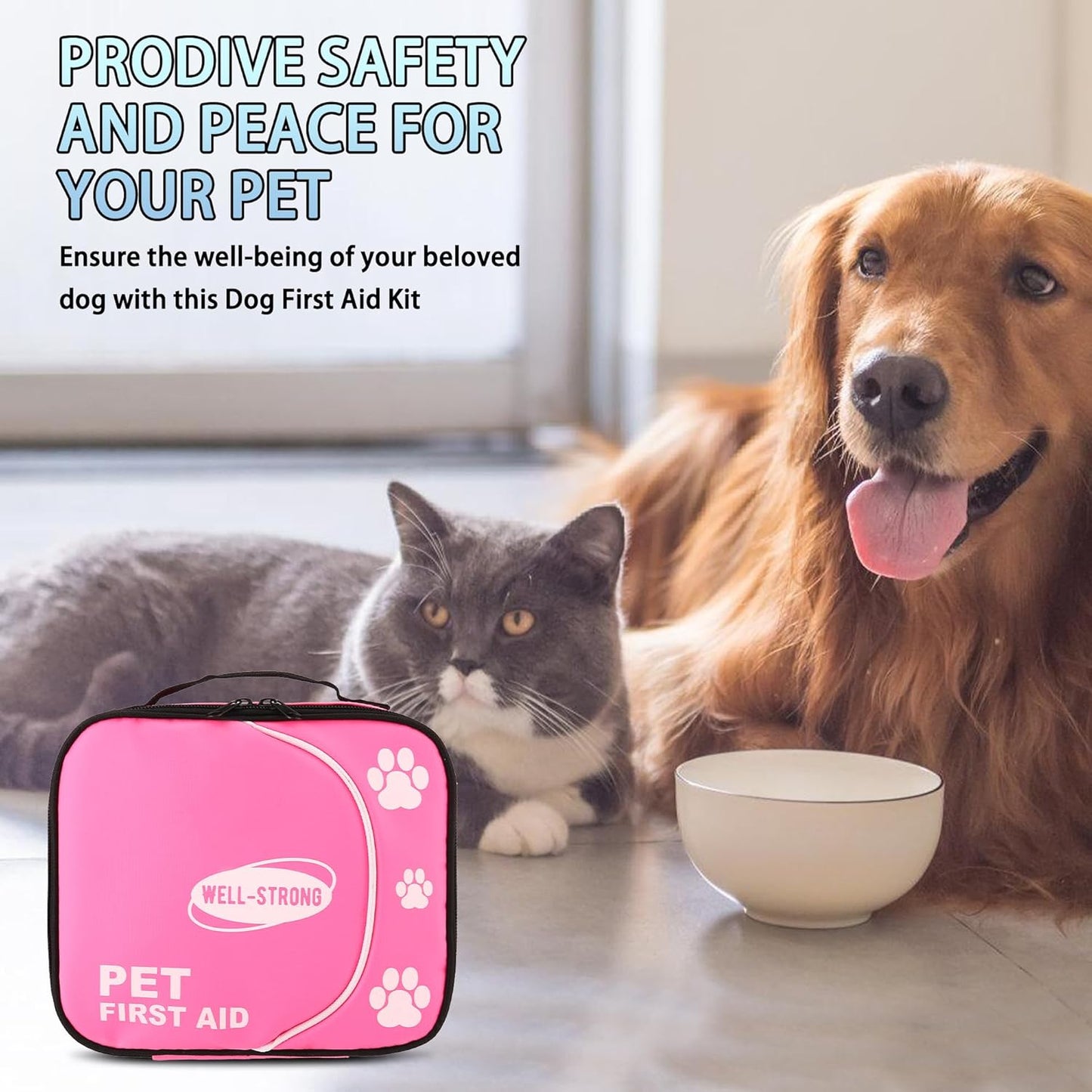 Pet First Aid Kit - Vet-Approved Survival Essentials for Dogs & Cats | Immediate Care Emergency Supplies with Trauma Pad, Tweezers & Bandages | Compact Travel Kit for Home, Camping, Car