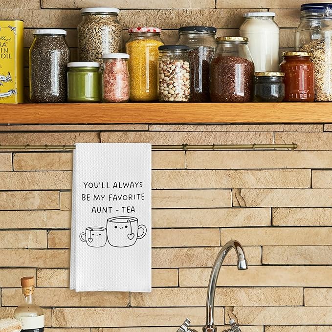 Funny Aunt Auntie Kitchen Towels,Auntie Hand Towels,Aunt Waffle Weave Kitchen Dish Towels for Kitchen Bathroom,Favorite Aunt Tea Hand Towels,Aunts Gift from Niece Nephew,16x24 Inch
