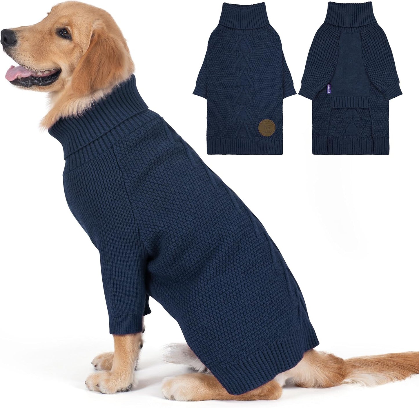 cyeollo 4XL Dog Sweater, Stretchable & Cozy Warm Dog Sweaters for Large Dogs Boy, Pullover Knit Fall Winter Sweatshirt Big Dogs Clothes, Doberman Great Dane Apparel, Navy XXXXL