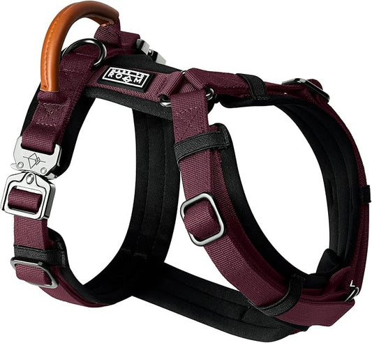 MADE TO ROAM Premium Explorer Harness - Y-Shaped Dog Harness with Adjustable Durable Nylon, Soft Padding, Metal Buckles and Leather Handle for Small, Medium, Large Dogs (Vermont Weekends, Size 3)
