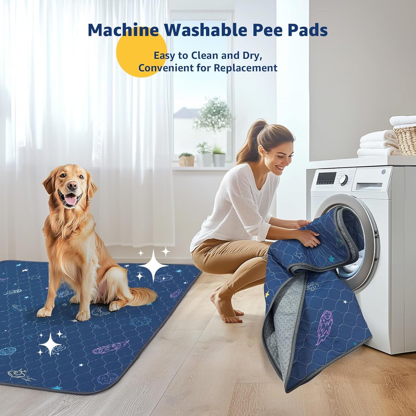 LOOBANI Pee Pads for Dogs Washable: Reusable Dog Pee Pads for Small Pet, 2 Pack Waterproof Puppy Whelping Pads 31" x 36", Non-Slip Potty Training Mat for Dog Playpen, Floor, Cage, Sofa, Crate, Blue