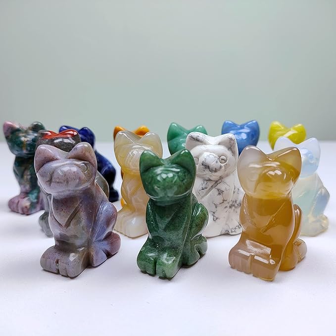 Crystal Cat Figurines Mix 12PCS, 1.5'' Hand Carved Cat Figurine, Healing Cat Statues and Figurines Gemstone Kitten Animal Carving for Collectible Figurines, Home Decor