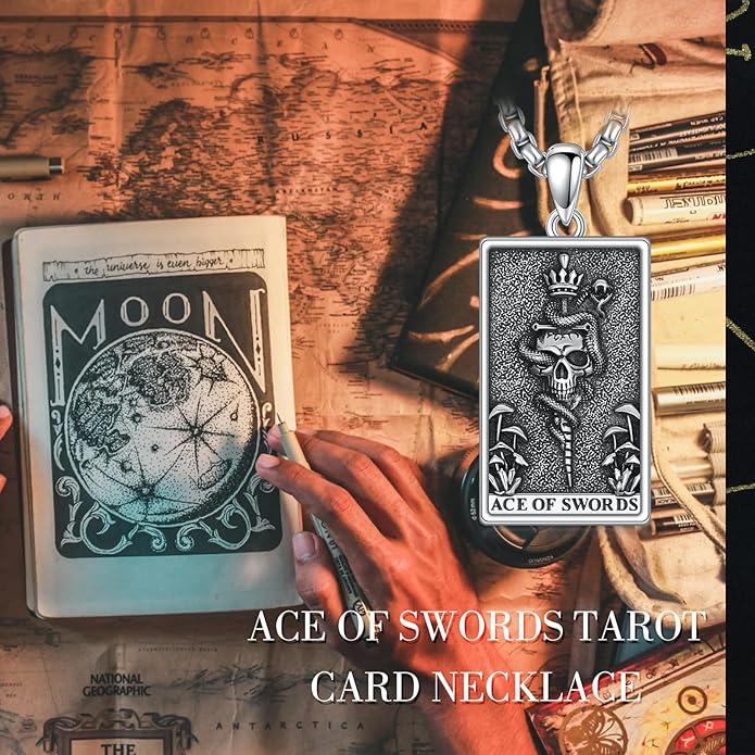 PELOVNY Tarot Card Necklace 925 Sterling Silver Skeleton Necklace The Sun Moon Star Strength Lovers Death Devil Fool Tarot Jewelry Christmas Birthday Gifts for Men Women Unisex