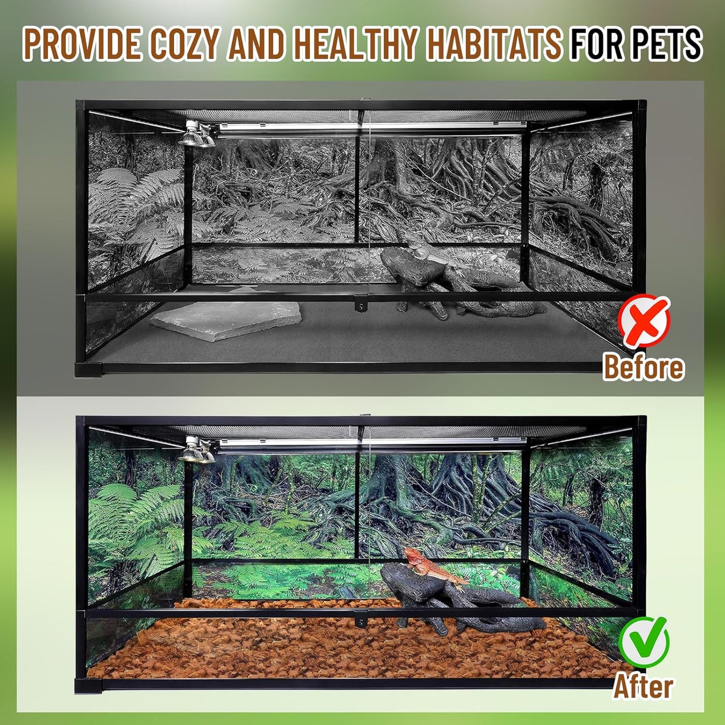 Riare 10LB Coconut Chip Substrate for Reptiles, 72 Quart Coconut Fiber Substrate Coco Chips Substrate Coconut Husk Bedding for Snakes, Tortoises, Ball Python, Bearded Dragon, Geckos, Lizards, Frogs