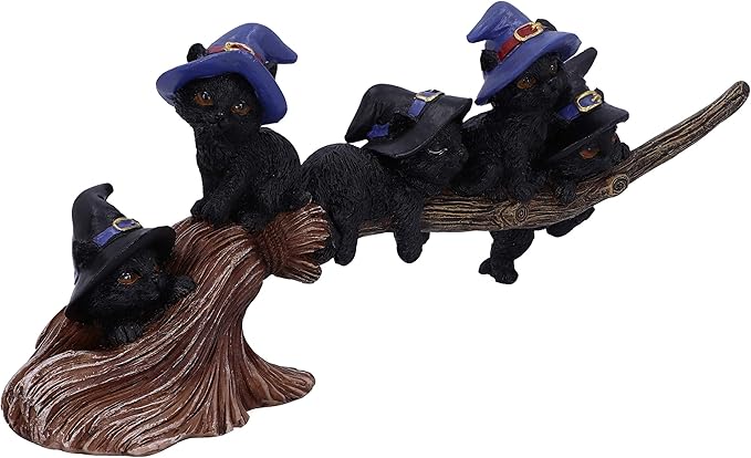 Nemesis Now Purrfect Broomstick Witches Familiar Black Cats and Broomstick Figurine,27.5cm