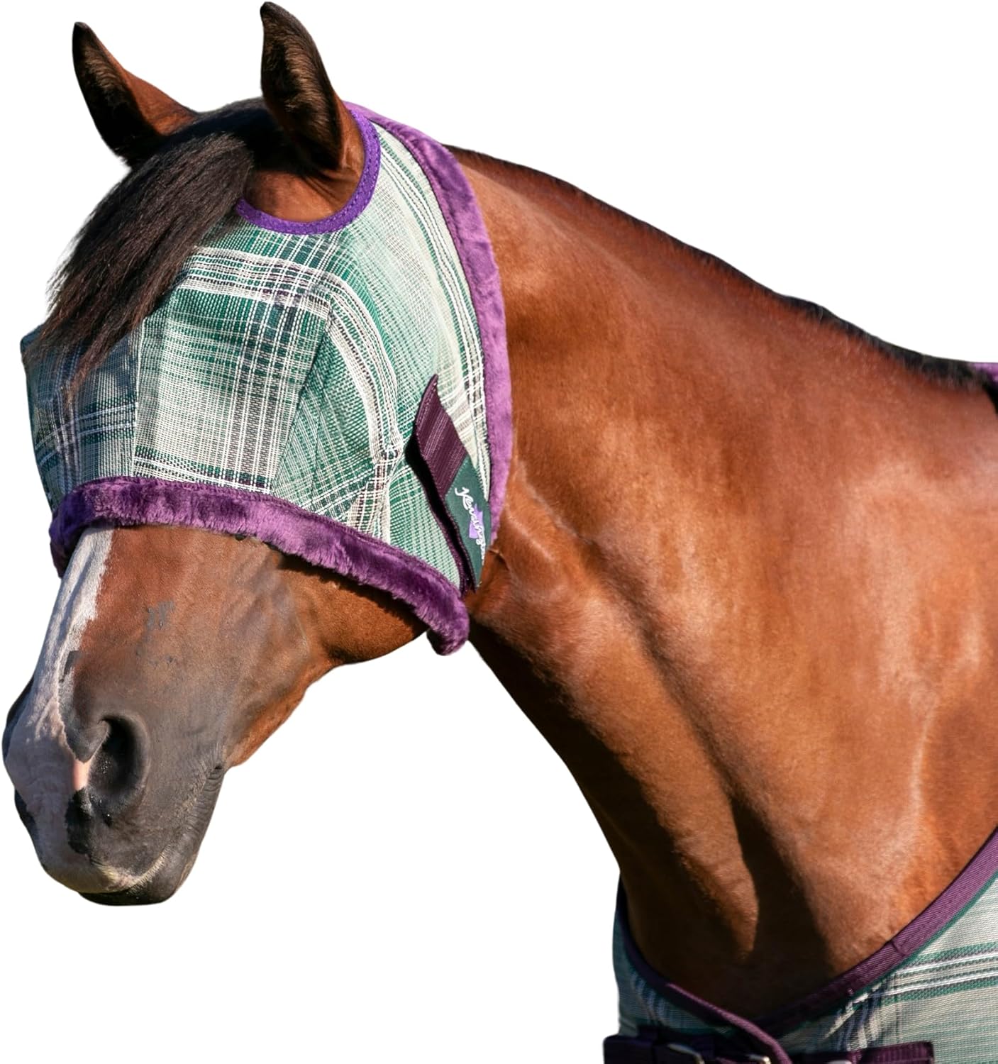 Kensington UV Fly Mask with Fleece Trim - Protective Mask with Dual Ear Opening & Forelock Freedom - Large, Imperial Jade