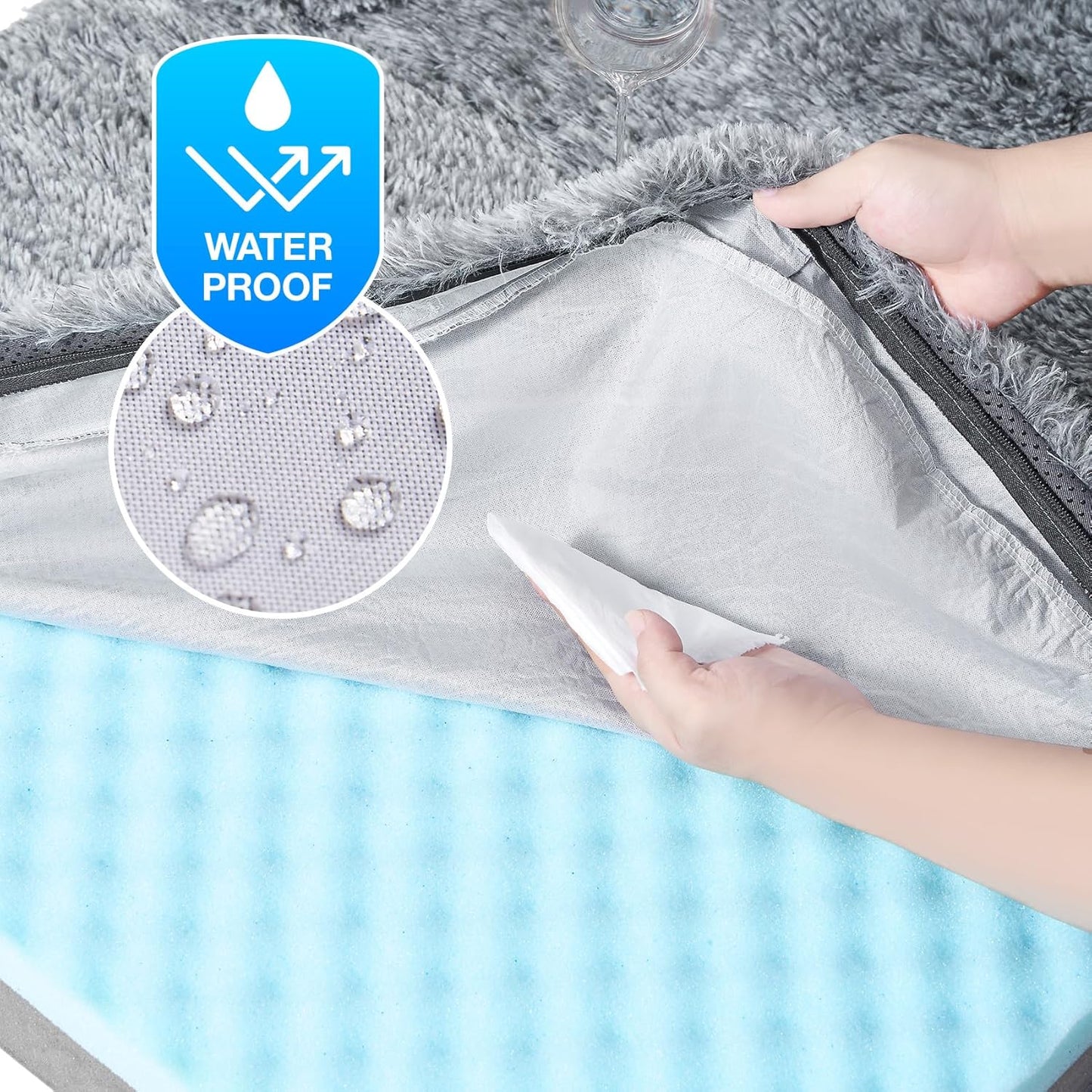 EHEYCIGA Human Dog Bed for Kids, Foldable XXL Dog Bed, Faux Fur Fluffy Pet Couch Bed, Orthopedic Calming Memory Foam Big Pet Bed, Washable Pet Sofa Bed with Non-Slip Bottom, Grey, 54"x38"x7.5"