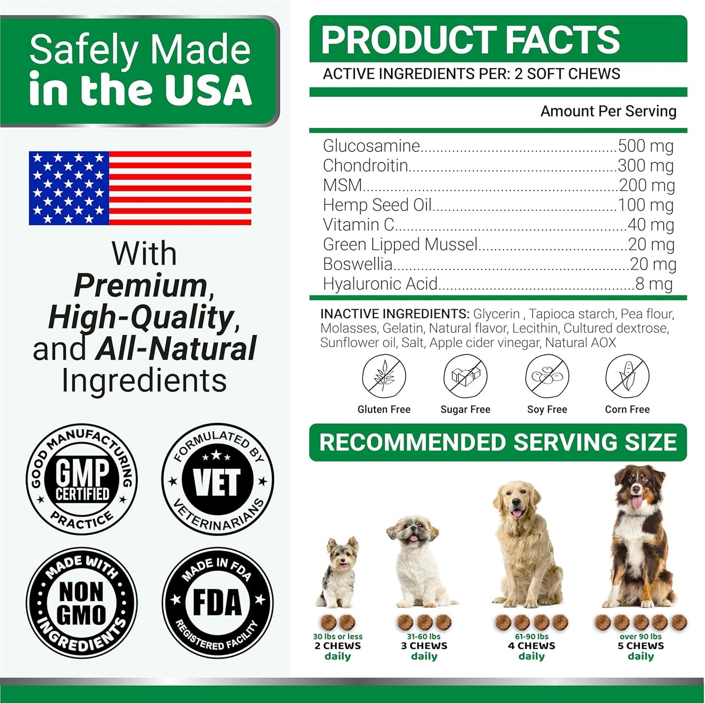 YUMA'S Hemp Hip and Joint Supplement for Dogs - Glucosamine for Dogs - 170 Joint Pain Relief Chews - Chondroitin, MSM - Hemp Oil - Advanced Canine Health Supplement - Mobility Support Treats