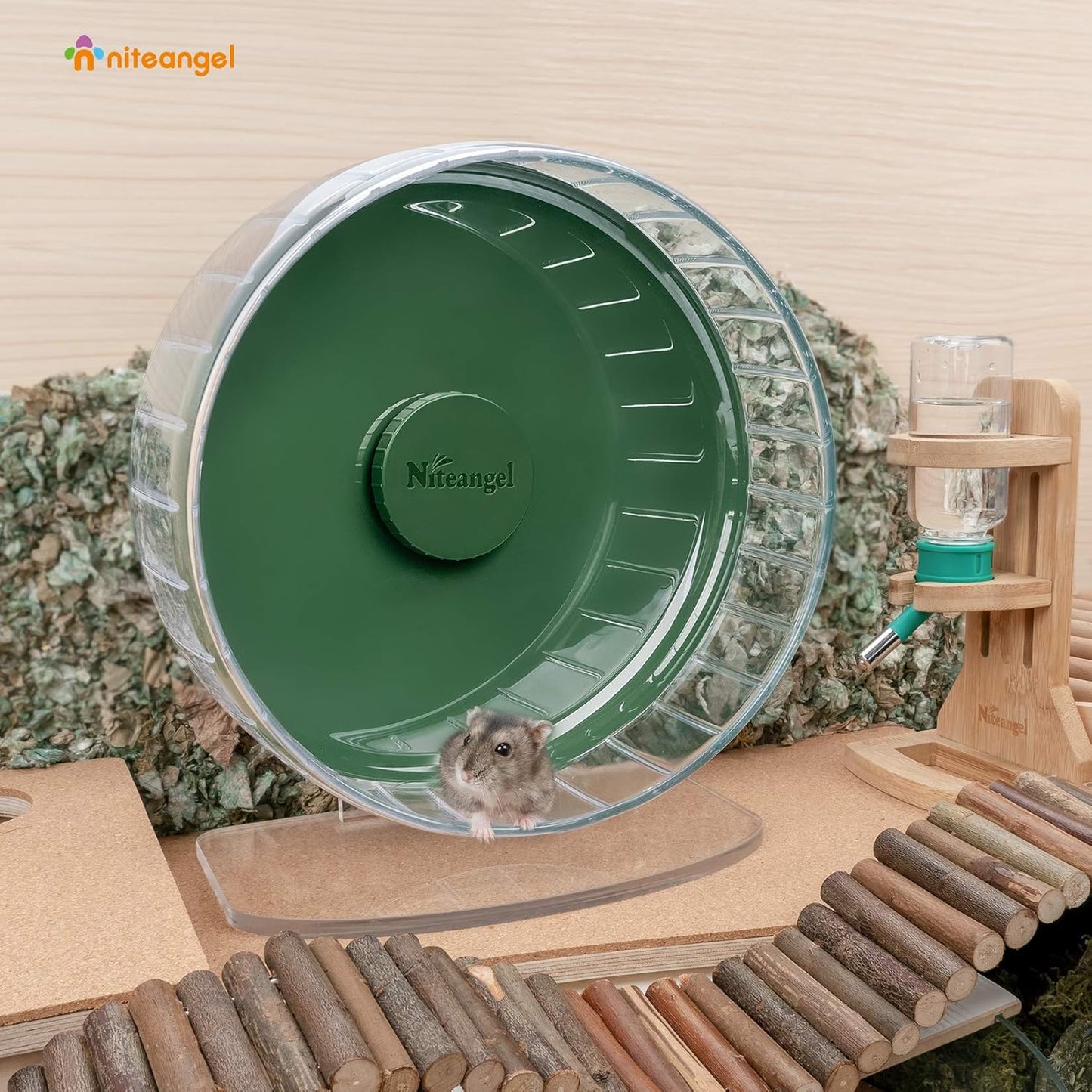 Niteangel Super-Silent Hamster Exercise Wheels: - Quiet Spinner Hamster Running Wheels with Adjustable Stand for Hamsters Gerbils Mice Or Other Small Animals (M, Dark Green)