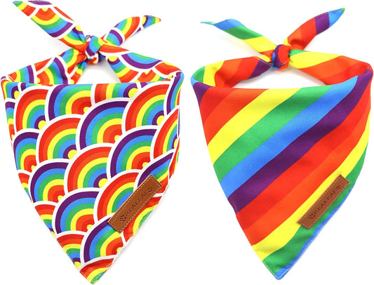 Realeaf Pride Dog Bandanas 2 Pack, LGBT LGBT+ Rainbow Scarves Bibs for Dogs, Premium Durable Fabric, Triangle Reversible Bandana for Small Medium Large and Extra Large Dogs Pets (Pride Day, Large)