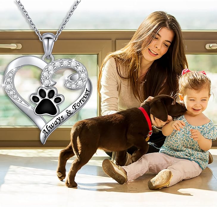 Ladytree S925 Sterling Silver Puppy Dog Cat Pet Paw Print Pendant Necklace 18 inches