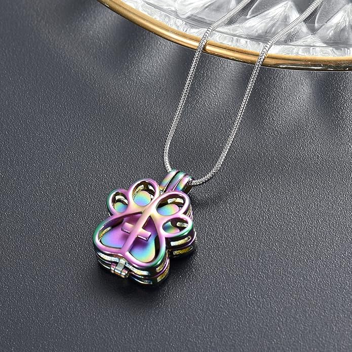 Pet Cremation Jewelry for Dog/Cat Paw Stainless Steel Memorial Locket Urn Necklace with Hollow Urn Cremation Jewelry for Ashes