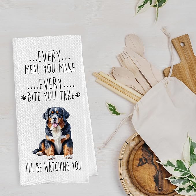 Gqtt Bernese Mountain Dog Dish Towels Set - Funny Dog Gifts, Decorative Waffle Kitchen Towels, Hand Tea Towels (1624 Inches, Set of 2)