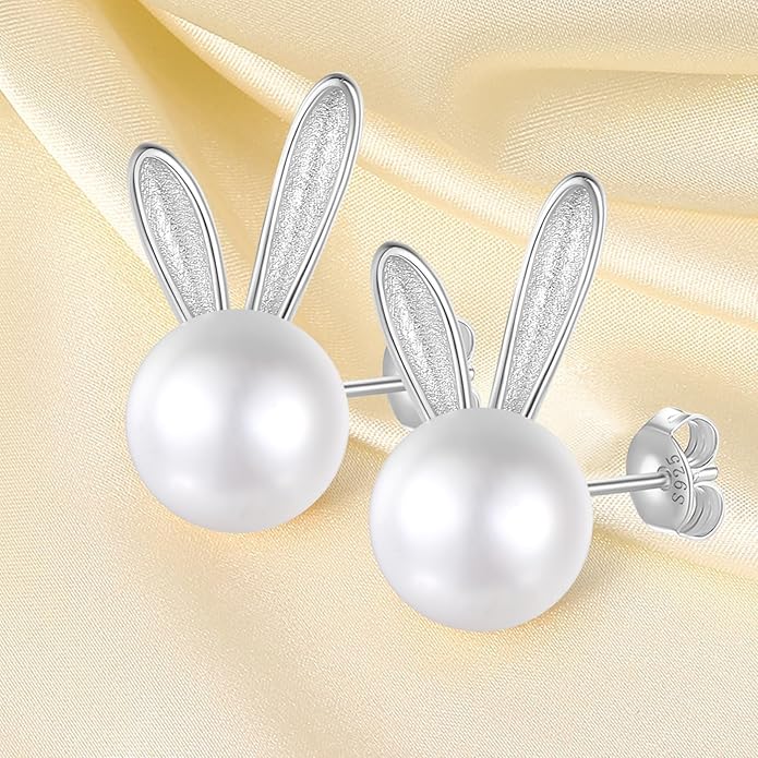 Rabbit Cat Earrings Freshwater Pearl Earrings Sterling Silver Stud Earrings for Women Gifts