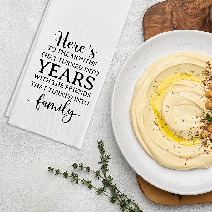 Funny Kitchen Towels for Friends, Here's to The Months That Turned into Years Dishcloths, Friendship Gifts for Women, Friendship Quote Decorative Tea Towels, Birthday Gifts for Sister Bestie