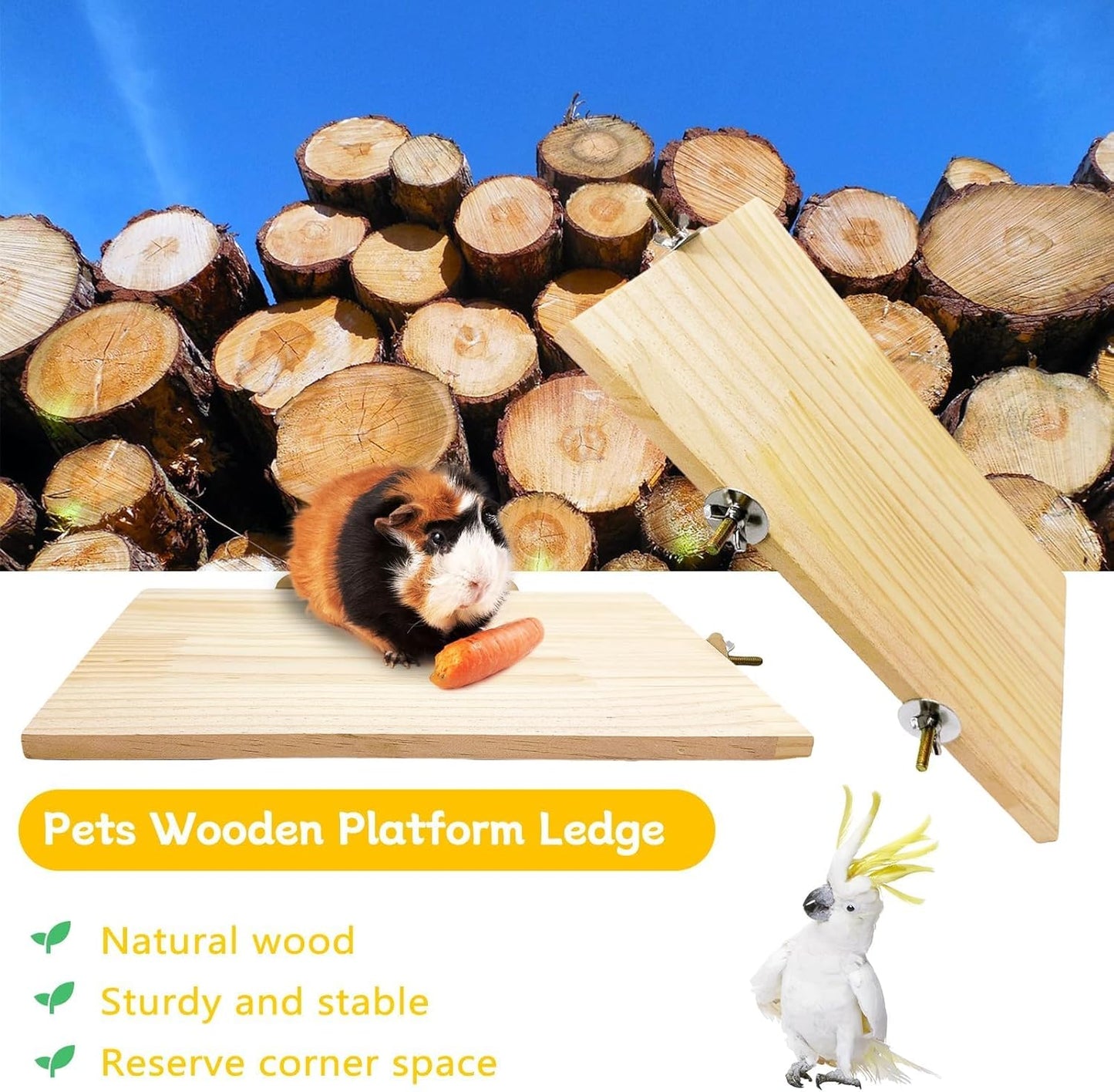 Chinchilla Wooden Platform Ledge 13 × 8 ’’ Bird Perch Stand Shelf 2PCS Large Platform for Ferret Rabbit Guinea Pig Conure Hamster Parrot Macaw Cockatiel