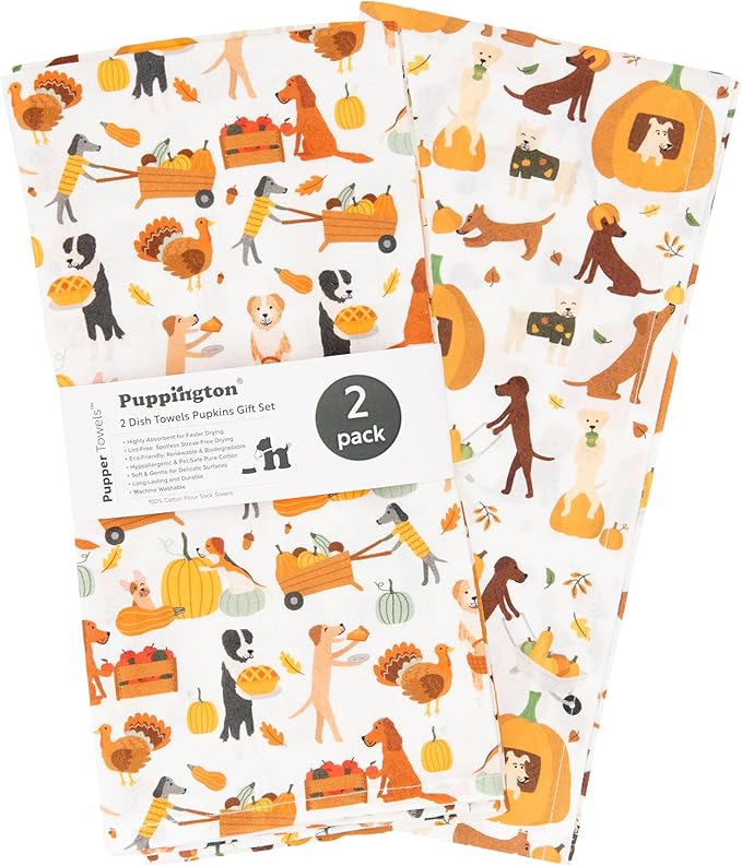 Dog Kitchen Towels - Thanksgiving Kitchen Towels - Fall Decor Dog Lover Gifts - Dog Thanksgiving Decor Dish Towels - Thanksgiving Tea Towels - (Harvest Hounds 2-Pack)