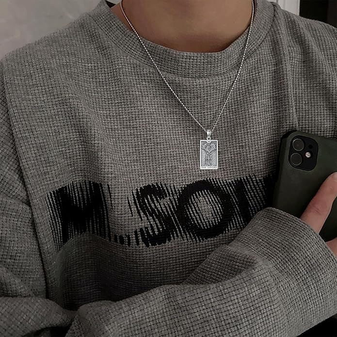 PELOVNY Tarot Card Necklace 925 Sterling Silver Skeleton Necklace The Sun Moon Star Strength Lovers Death Devil Fool Tarot Jewelry Christmas Birthday Gifts for Men Women Unisex