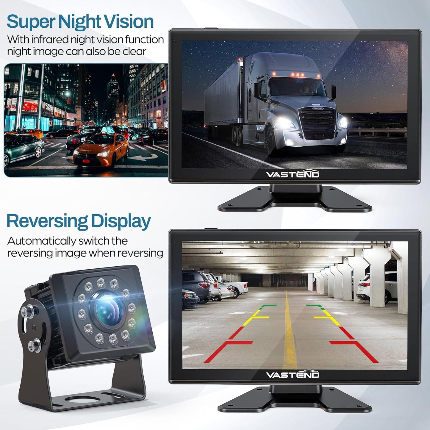 Truck Camera System Kit, Backup Camera with 10” Touch Monitor & 4 Cameras, 1080P IR Night Vision Rear View Camera for Bus, Semi-Truck, Trailer, RV, Camper, Included 64GB Card