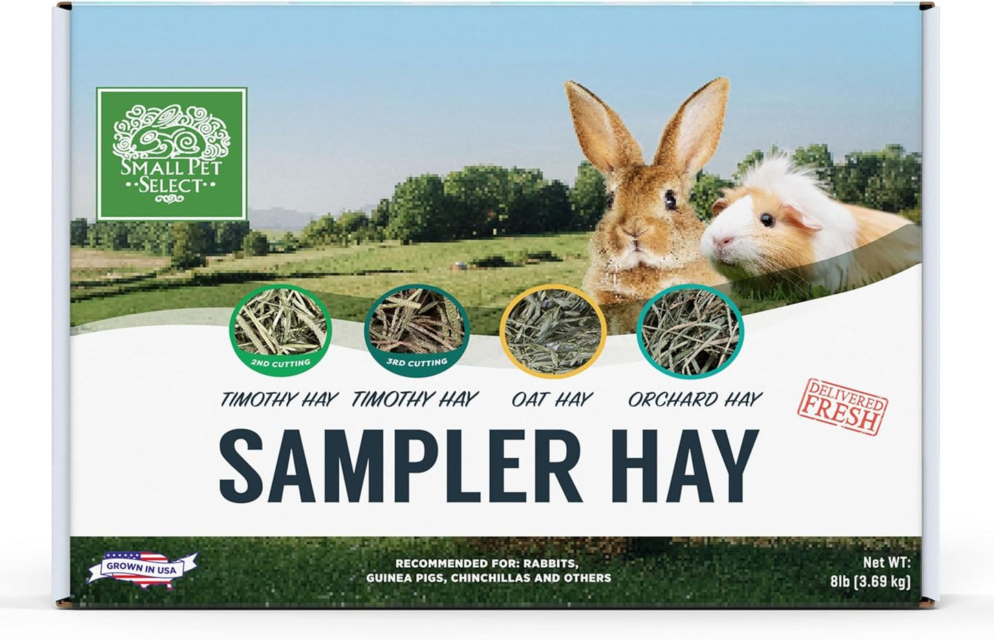 Small Pet Select-Sampler Box, 2ND Cutting, 3RD Cutting Timothy Hay, Oat Hay, & Orchard Hay