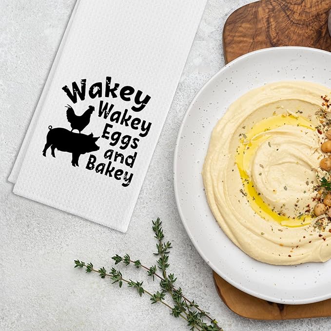 Funny Kitchen Towels Chef Dish Towels Wakey Wakey Eggs and Bakey Dishcloth Humor Sayings Soft Towels Gifts for Hostess Housewife Chef Funny Birthday Gifts for Women Men Family Sister Friend