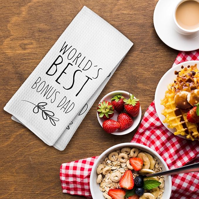 World's Best Bonus Dad Kitchen Towels, Best Stepdad Gifts for Bonus Dad, Bonus Dad Gifts from Son Daughter, Bonus Dad Father's Day Birthday Gifts Tea Towels Kitchen Hand Towels 16x24 Inch