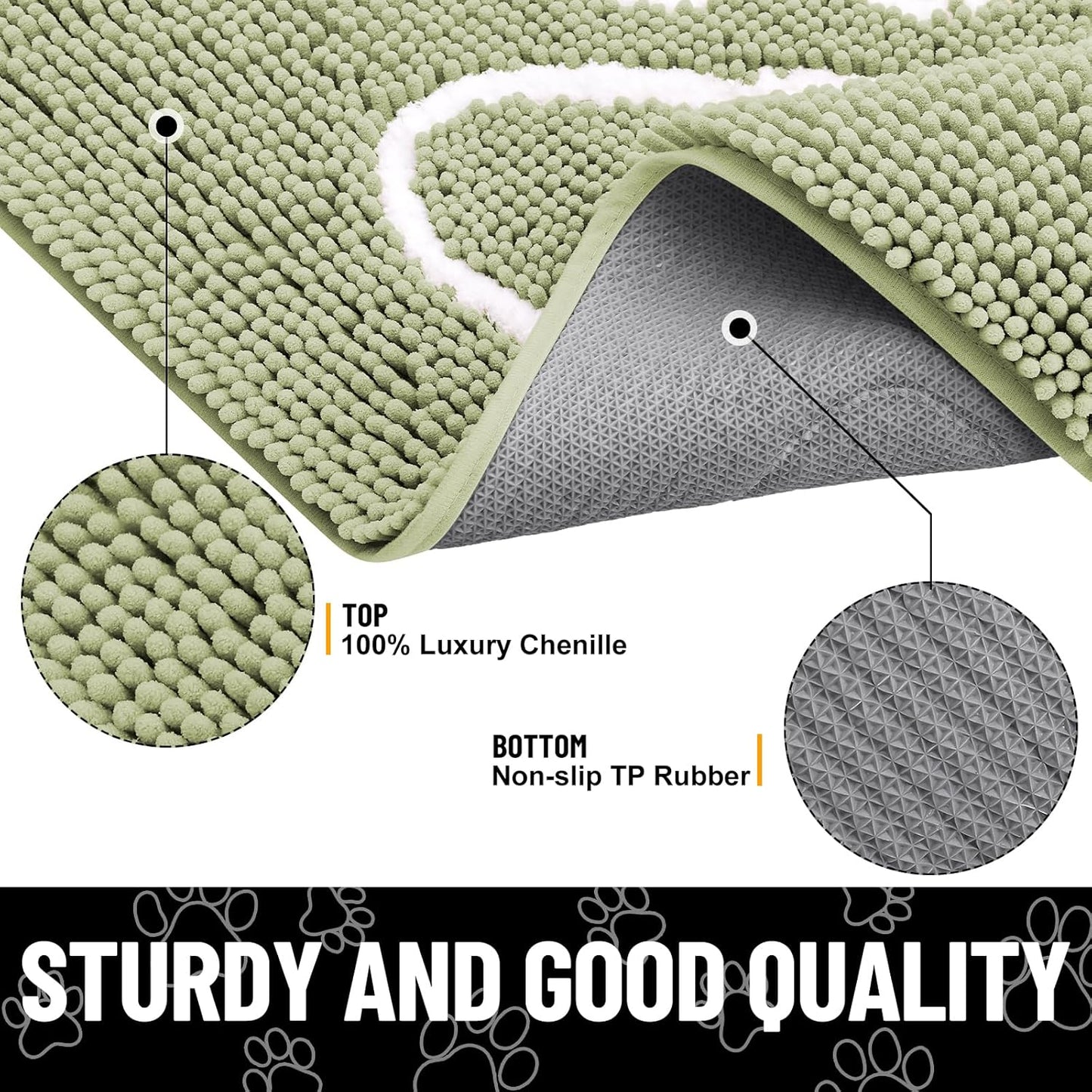 Smiry Dog Door Mat for Muddy Paws, Absorbent Dirt Trapper Non Slip Quick Dry Washable Chenille Mat for Mud Dogs, Entry Rug for Indoor and Outdoor (36x24 Inches, Sage Green)