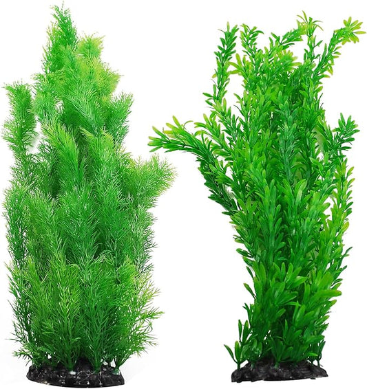 kathson Aquarium Plants Plastic Realistic Tall Fish Tank Plant Decorations Seaweed Fish Tank Decor Artificial Plants Ornament for Aquarium Extra Large 21.7 Inches (Green,2 PCS)