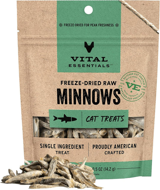 Vital Essentials Minnows Cat Treats, 0.5 oz | Freeze-Dried Raw | Single Ingredient | Grain Free, Gluten Free, Filler Free