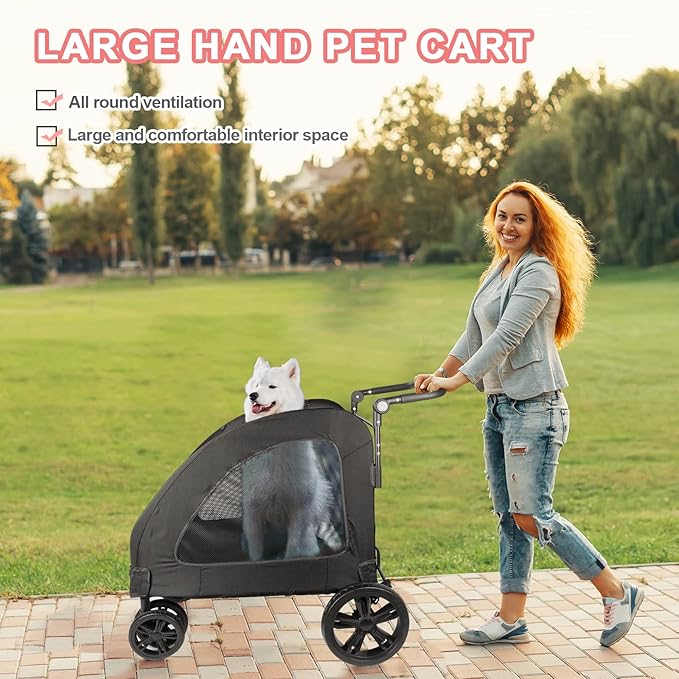 Large Dog Travel Stroller with 4 Heavy Duty Wheels Pet Stroller with Adjustable Handle - Double Doggie Capacity Jogger Wagon with Back Front Door for Small Medium Large Dogs (Black 1)