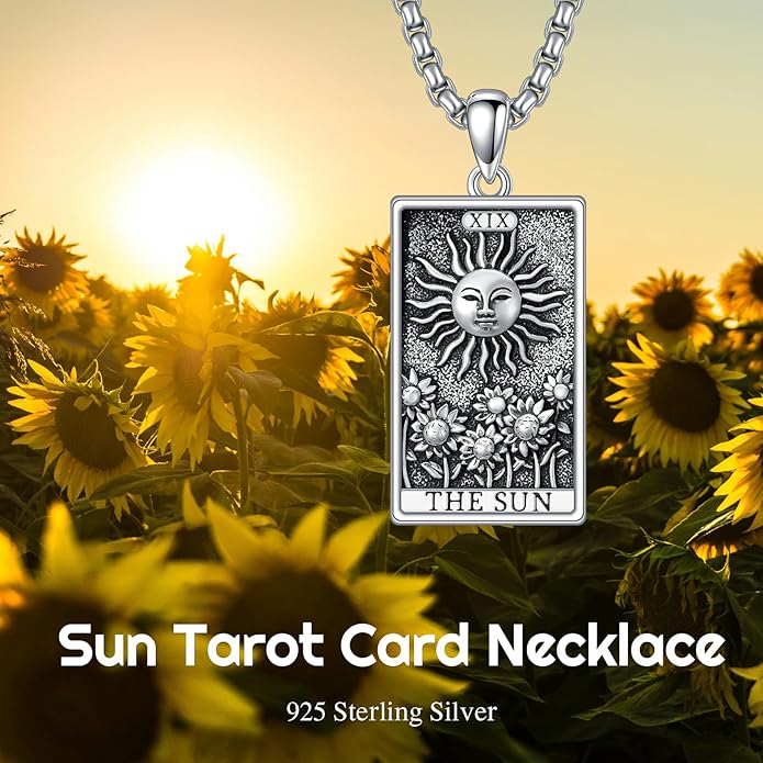 PELOVNY Tarot Card Necklace 925 Sterling Silver Skeleton Necklace The Sun Moon Star Strength Lovers Death Devil Fool Tarot Jewelry Christmas Birthday Gifts for Men Women Unisex