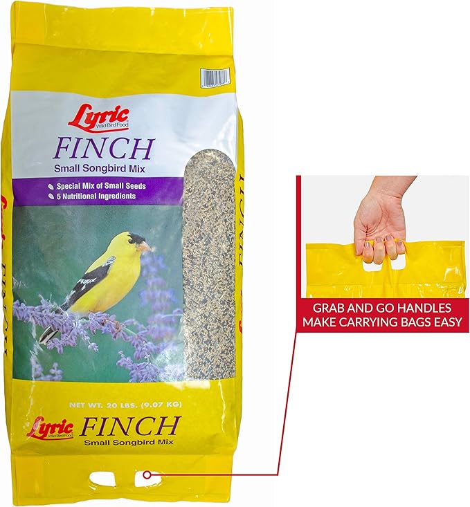 Lyric Finch - Small Songbird Wild Bird Seed - Attracts Goldfinches, House Finches, Purple Finches & More - 20 lb. bag