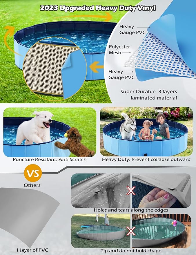 Jasonwell Foldable Dog Pet Bath Pool Collapsible Dog Pet Pool Bathing Tub Kiddie Pool Doggie Wading Pool for Puppy Small Medium Large Dogs Cats and Kids 48" Blue