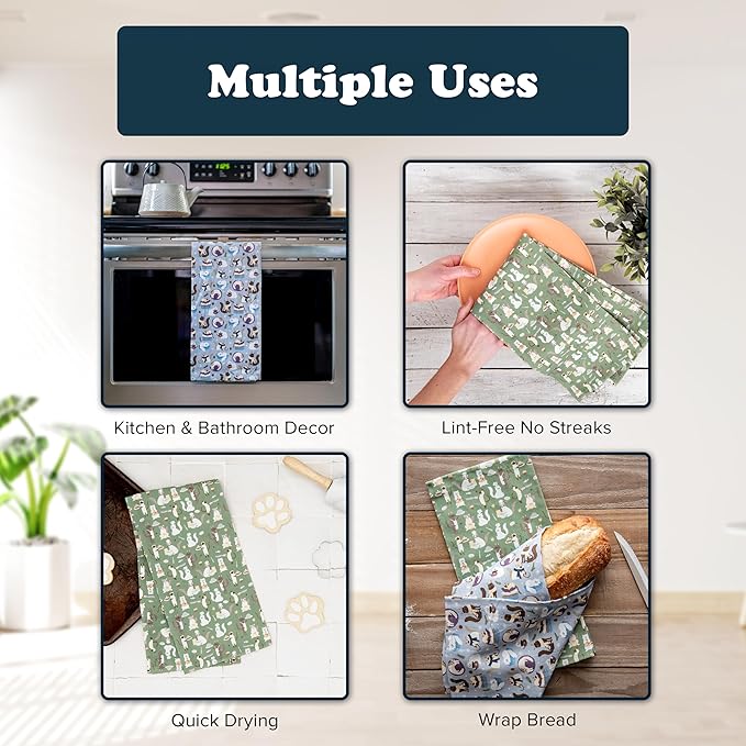 Cattington Kitchen Towels & Cat Decor - Gifts for Cat Lovers & Women - Tea Towel Set 2-Pack (Kitty Comforts Cozy Cooks)