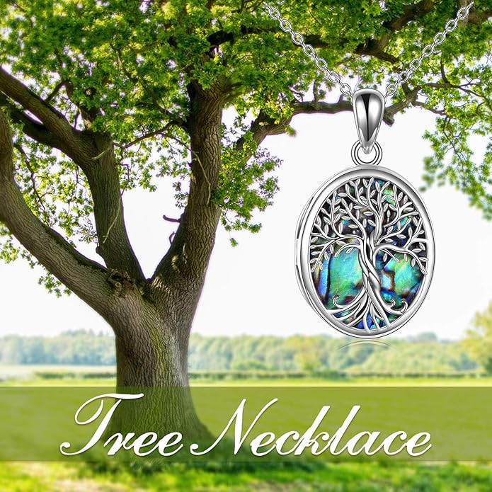 ONEFINITY Tree of Life Locket Necklace Sterling Silver Locket Necklace That Holds Pictures Tree of Life Locket Pendant for Women Wife Girlfriend
