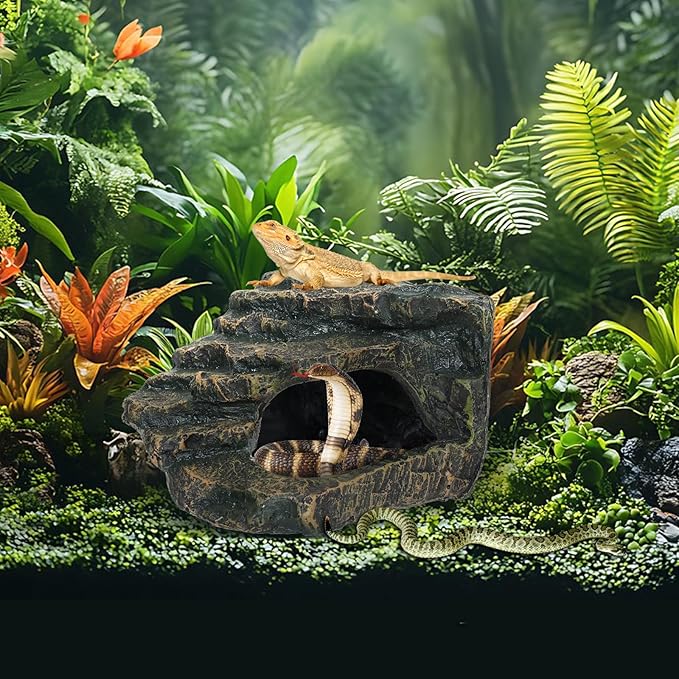 Gecko Tank Acccessories, Turtle Tank Accessories, Perfect Tortoise Hide Fish Tank Decor for Betta, Fish, Snake Hide, Professional Turtle Basking Platform (Medium)